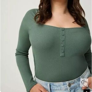 Torrid Dark Forest Ribbed Square Neck Henley